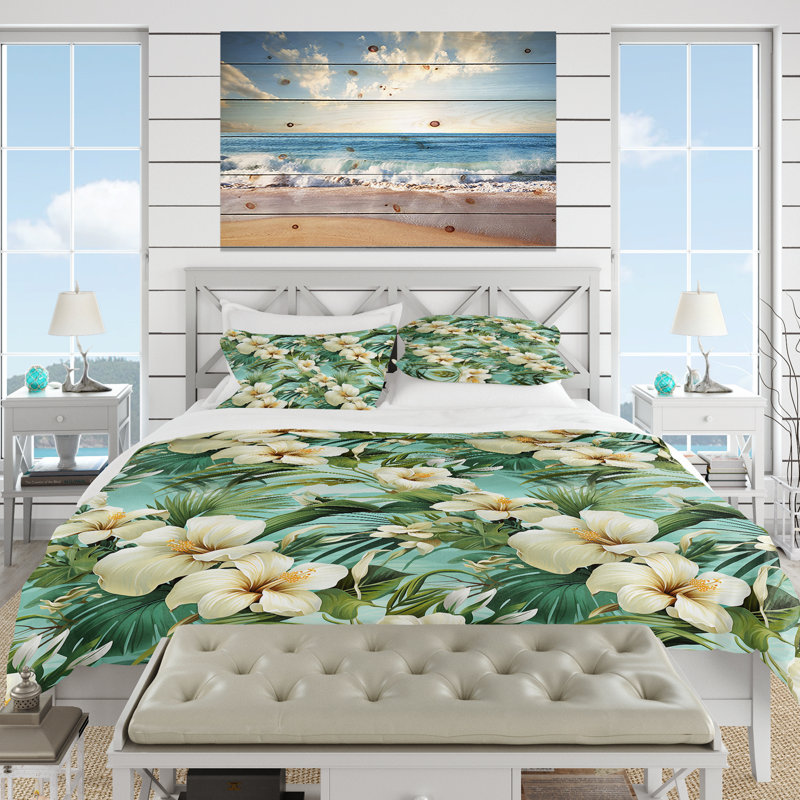 Literie Seafoam Serenity Tropical Pattern I, Housse de couette simple + 1 taie décorative stan