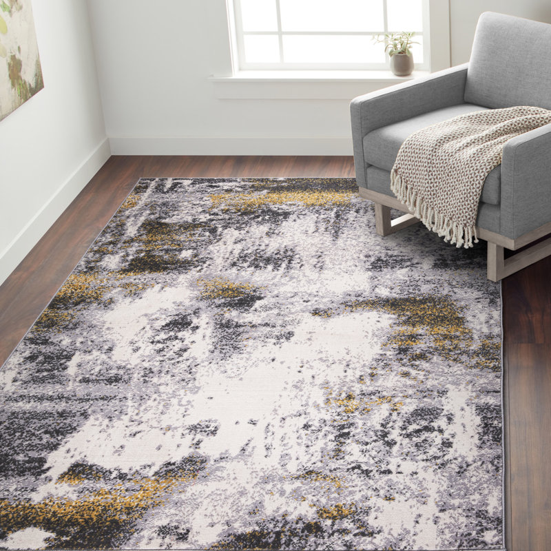 Tapis noir / blanc Demeray, Rectangle 5 pi x 7 pi