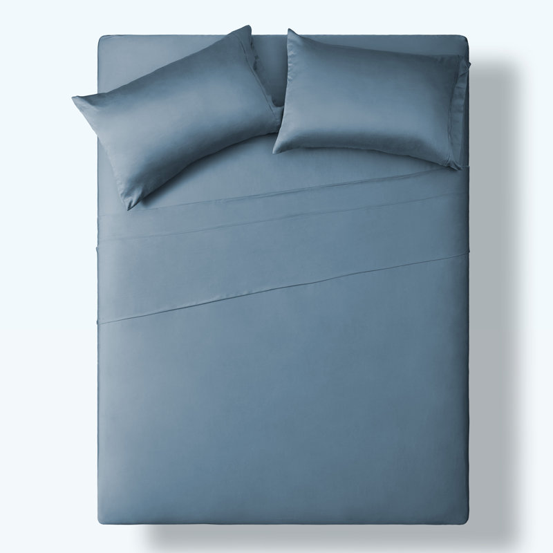 Sateen Sheet Set, Blue, Queen Sheet Set + Fitted Sheet + 2 Pillowcases