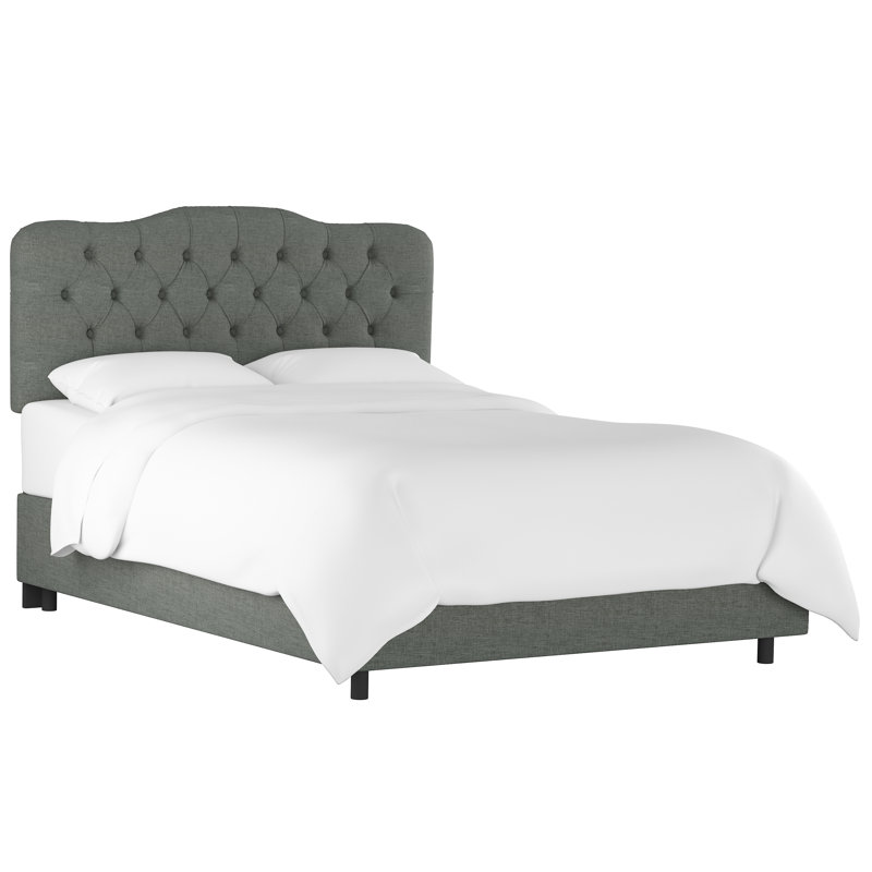 Lit standard à profil bas Napper, Simple, Lin gris anthracite texturé Zuma