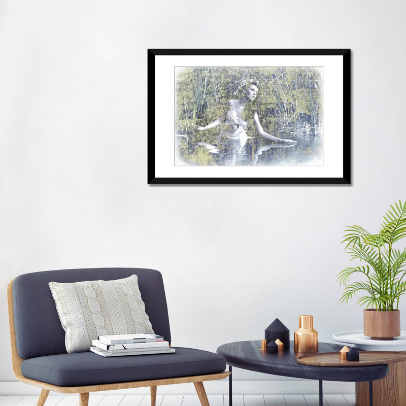 «Swan Lake» par GraphINC, impression sur toile tendue, Papier d'art encadré noir, H 3 po x l 16 po x P 24 po, Blanc