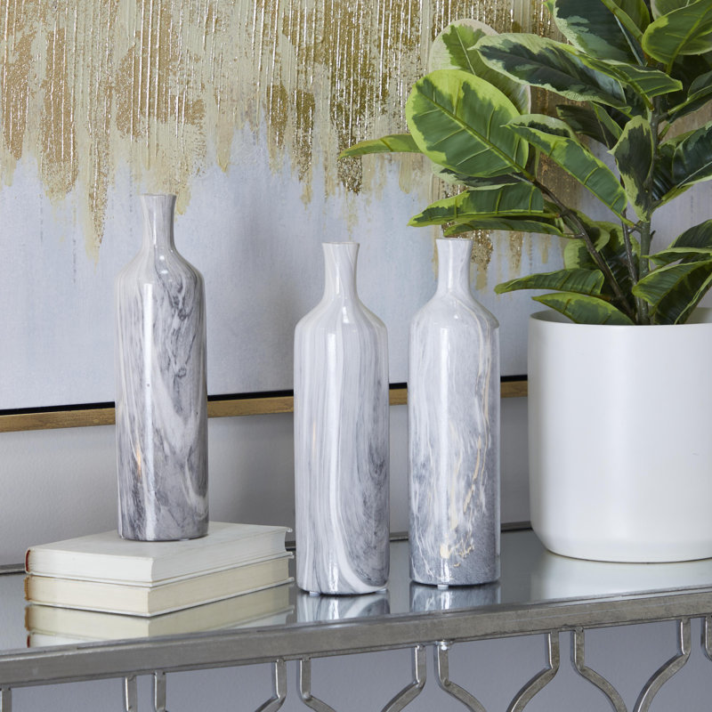 Ceramic Faux Marble Decorative Gray Vase Set