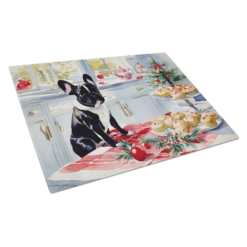 French Bulldog Christmas Cookies Glass Cutting Board