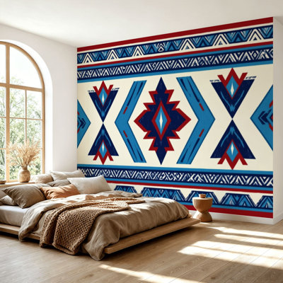 Wall Mural Peel and Stick Wallpaper Native american tribal indian ornament geometric ethnic textile tribal Self-Adhesive Removable Contact Paper Wall Decor for Living Room Bedroom 69"H x 96"W