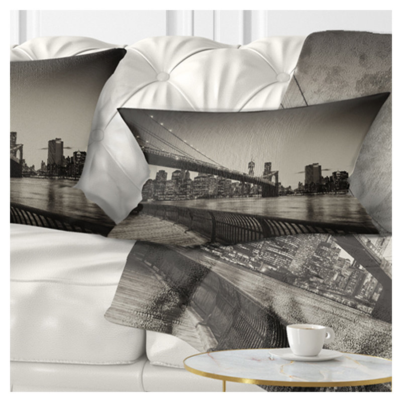 Coussin de cityscape brooklyn de pont célèbre, 12 po x 20 po, Coussin lombaire