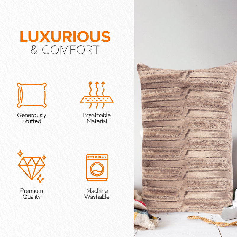 Luxurious Marble Chocolate Faux Fur Rectangular Throw Pillow Set
