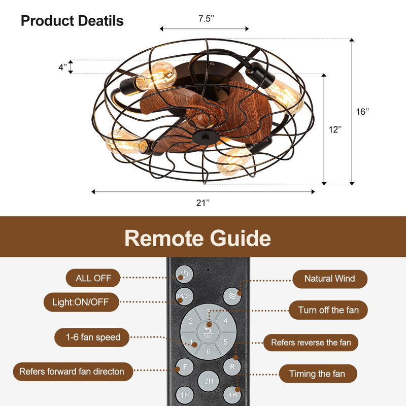 Ventilateur de plafond 20,4 po avec ensemble d'éclairage Jahden