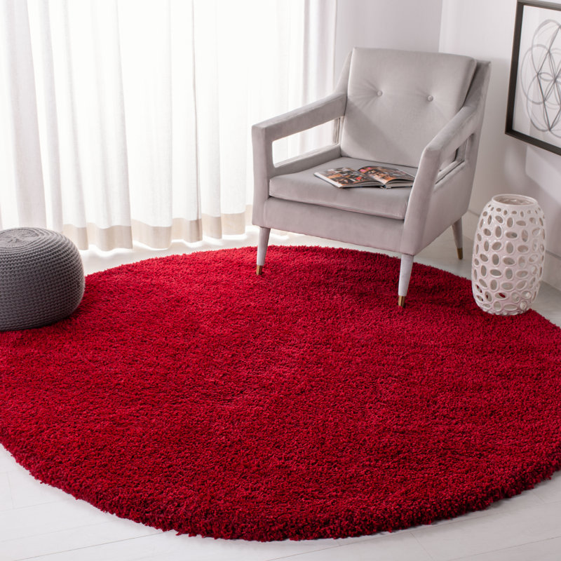 Tapis brun Angeliya, Rouge, Rond 6 pi 7 po