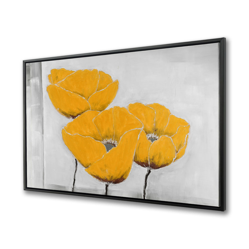 Three Yellow Flowers - Botanical Canvas Art for Home Decor
