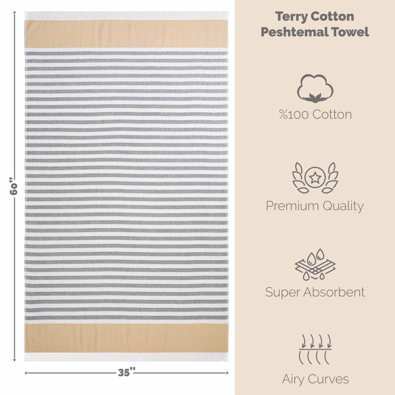 Serviettes de plage 100% coton 35 x 60 po Peshtemal, Brun, 1 pièce