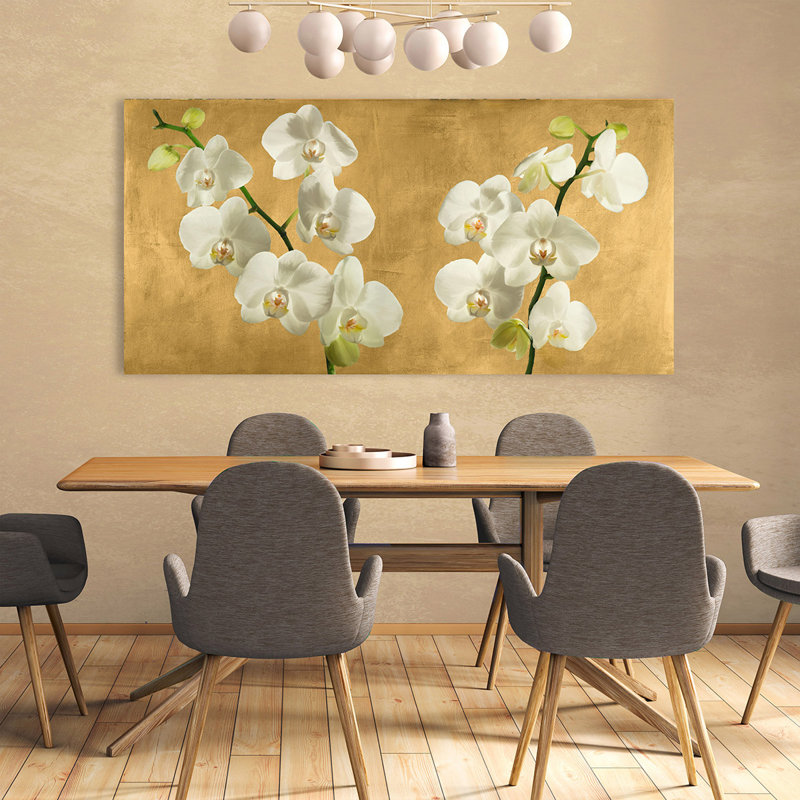 Orchids On A Golden Background by Andrea Antinori - Wrapped Canvas Art Prints, 50cm H x 100cm W x 4cm D