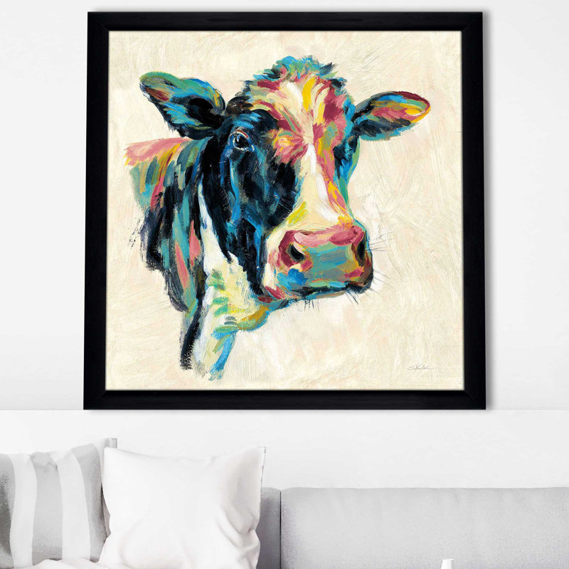 «Expressionistic Cow I V2 (Square)» par Silvia Vassileva, reproduction, Cadre noir, H 31,5 po x l 31,5 po x P 1 po