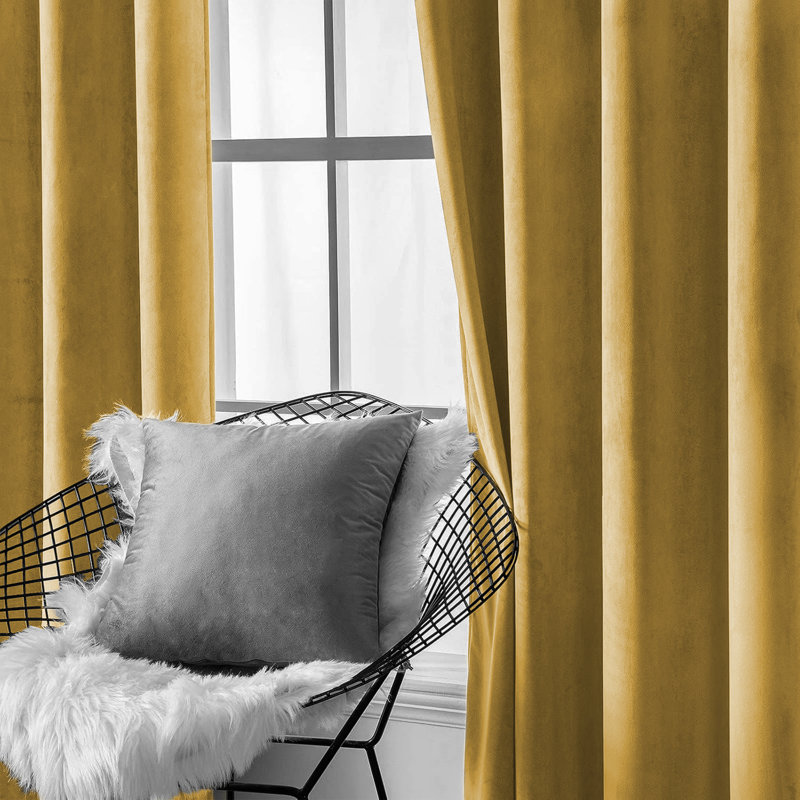 Aspire Homeware 100% Velvet Eyelet Room Darkening Curtains Pair for Soft and Elegant Window Look, Ochre