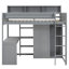 Lit mezzanine simple en bois avec plusieurs tablettes de rangement et garde-robe, gris-109372149