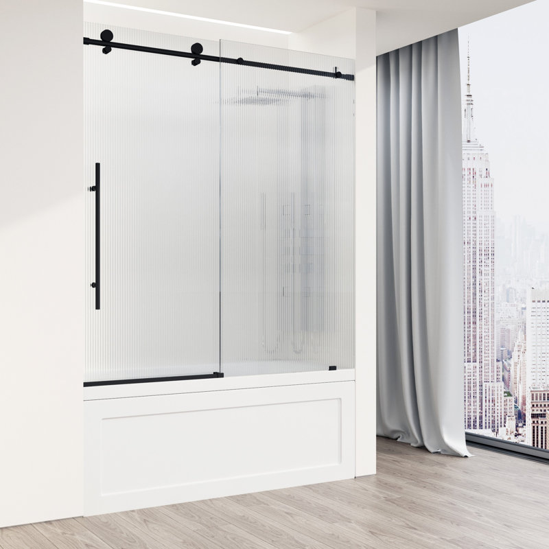 Elan E-Class 56-60" W x 66" H Sliding Frameless Tub Door with 3/8" Fluted Glass, Left