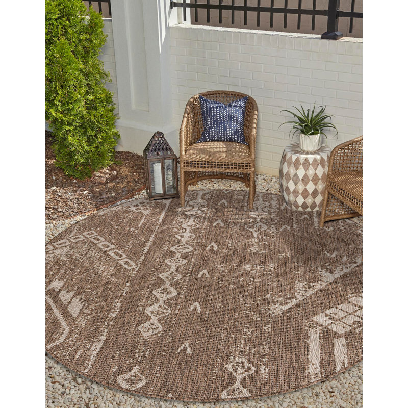 Brison Geometric Indoor / Outdoor Rug, Round 4'