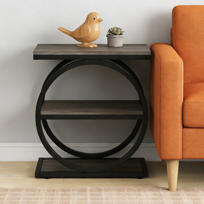 Table de bout industrielle à 3 niveaux avec structure en métal, Gris