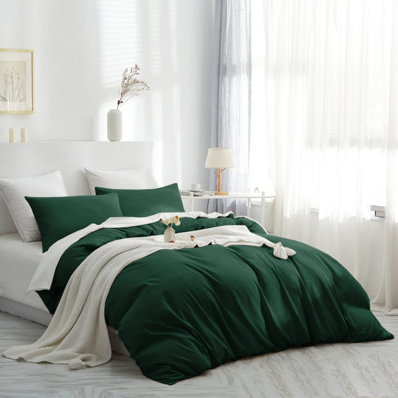 Housse de couette en microfibre moderne et contemporaine avec taies d'oreiller - Ensemble de literie douce et durable, Vert