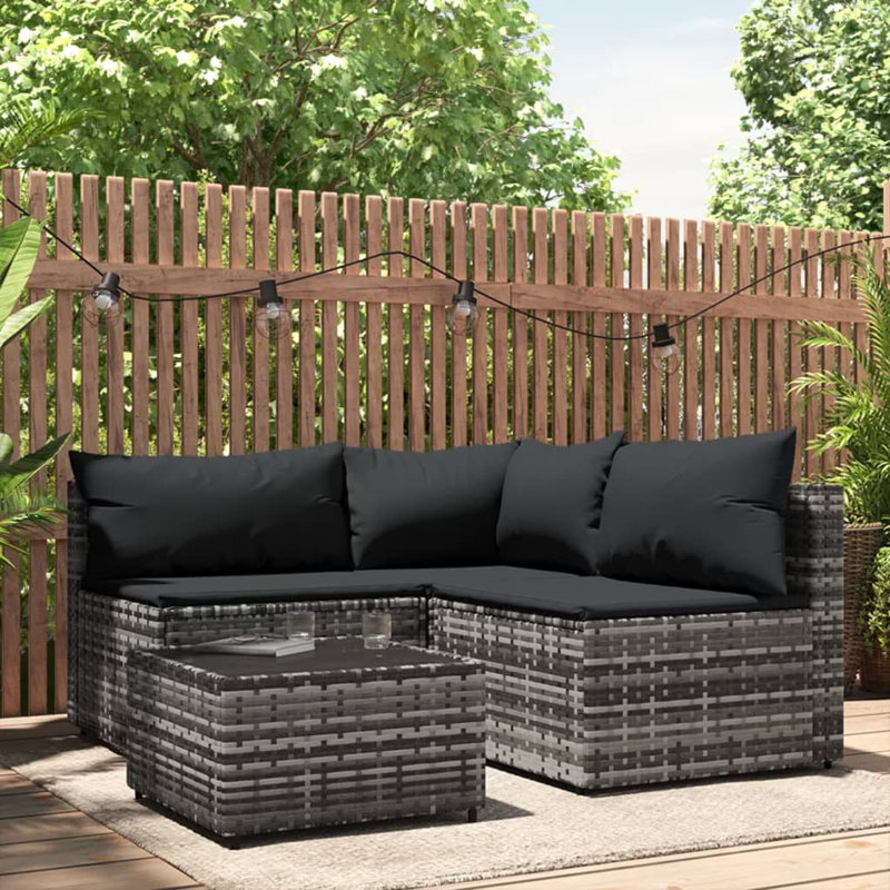 3 - Person Patio Conversation Set with Cushions, Dark Gray, Gray