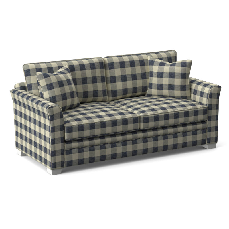 Bridgeport 85'' Upholstered Sofa, Blue Buffalo Check; 0120-61, Frost White Finish