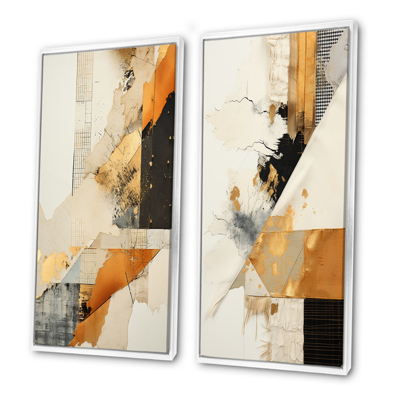 «Yellow Radiant Sunset Dream IV», ensemble de 2 reproductions d'art sur toile, Cadre flottant blanc, H 40 po x l 41 po