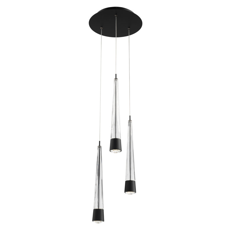 Luminaire suspendu grappe rond à 3 lumières Quill, Noir