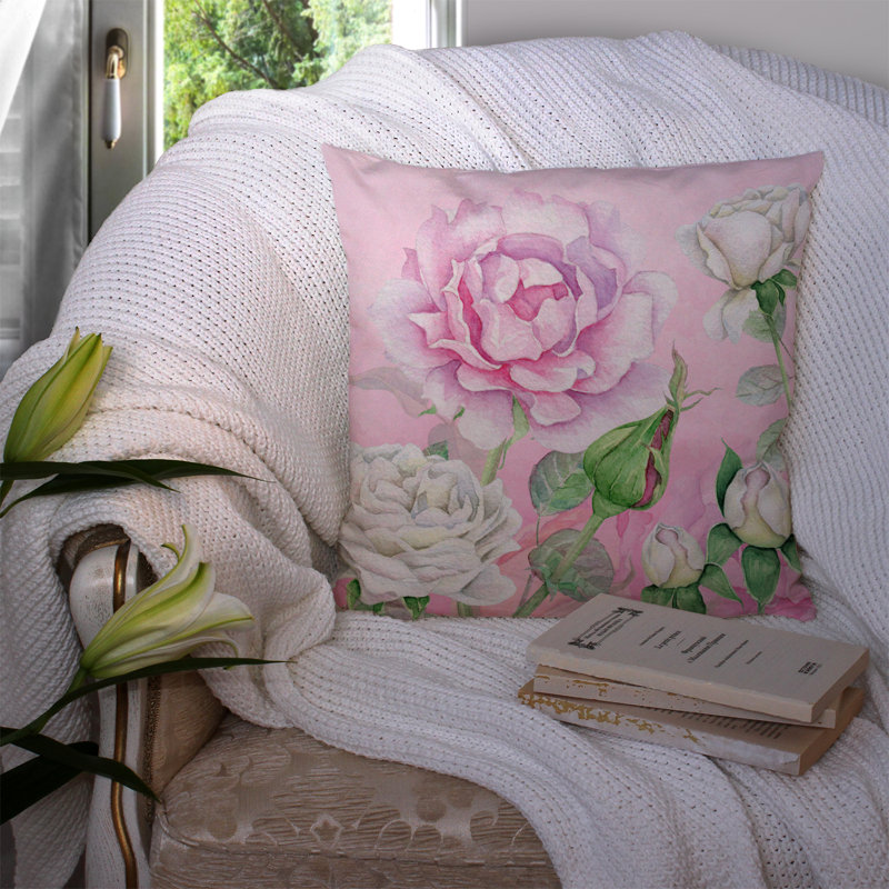 Coussin décoratif intérieur/extérieur rose jardin, 14 po x 14 po
