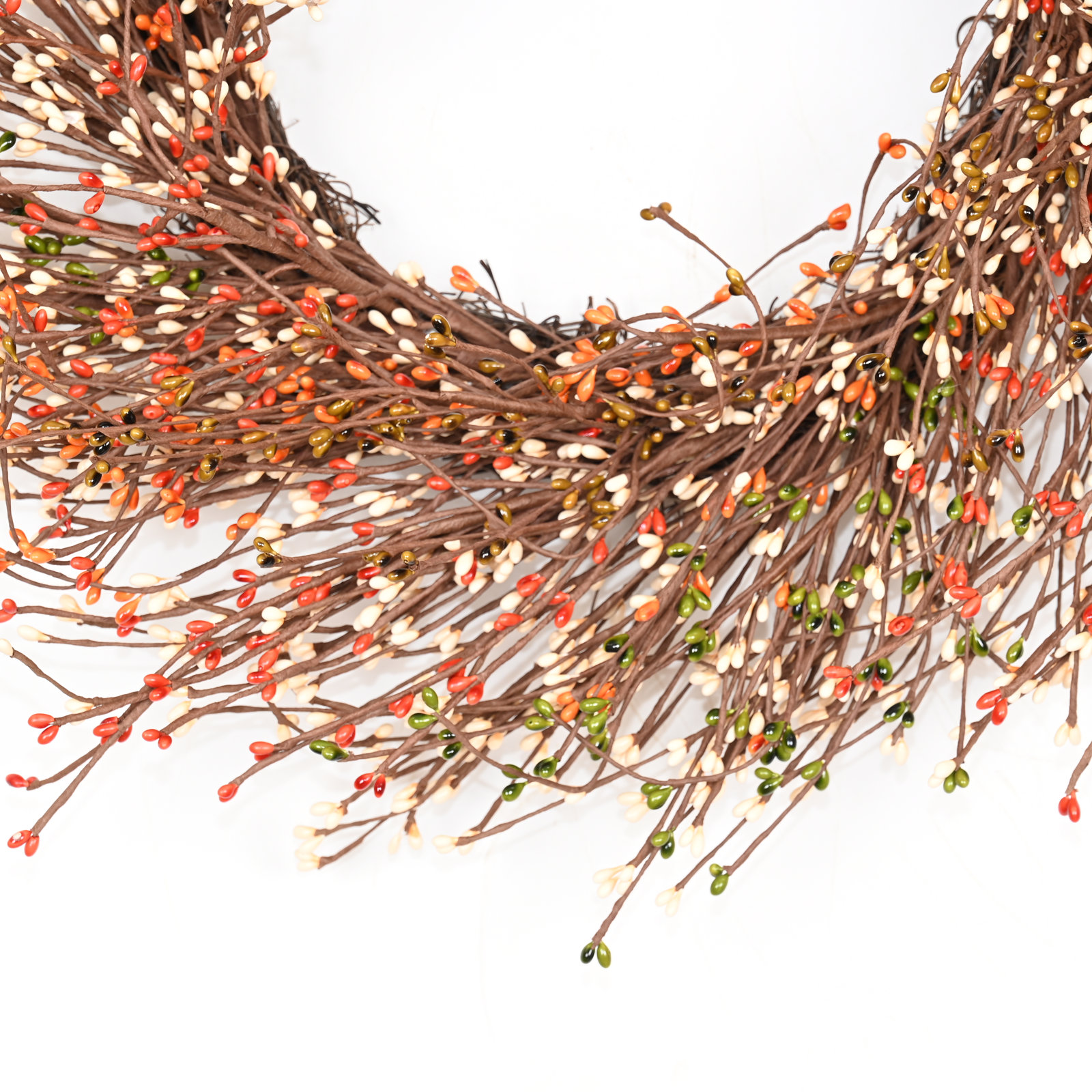 24" Handcrafted Twig, Berry Thanksgiving Wreath, Orange