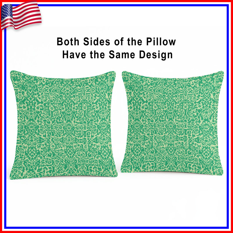 Green Intricate Pattern Double Sided Throw Pillows, 14 x 14 inches