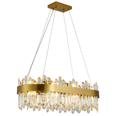 16-Lights Modern Golden Oval Crystal Chandelier, Diameter 30*13.8 Inches, Height Adjustable, Suitable for Living Room, Dining Room, Bedroom, Kitchen Island, Porch