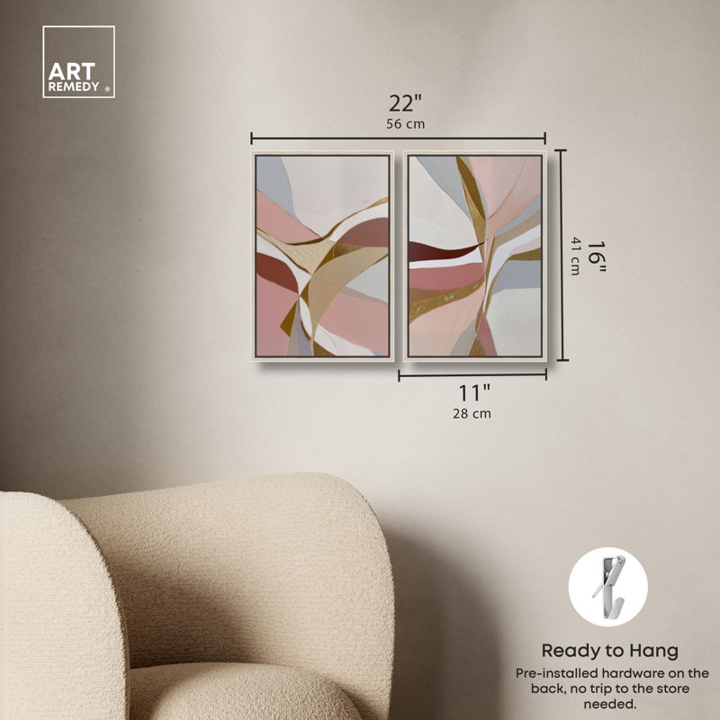Gold Split Duo Canvas Print Abstract Boho Art Set by Art Remedy, Black Frame, 10 x 15, Cadre argenté, H 16 po x l 11 po