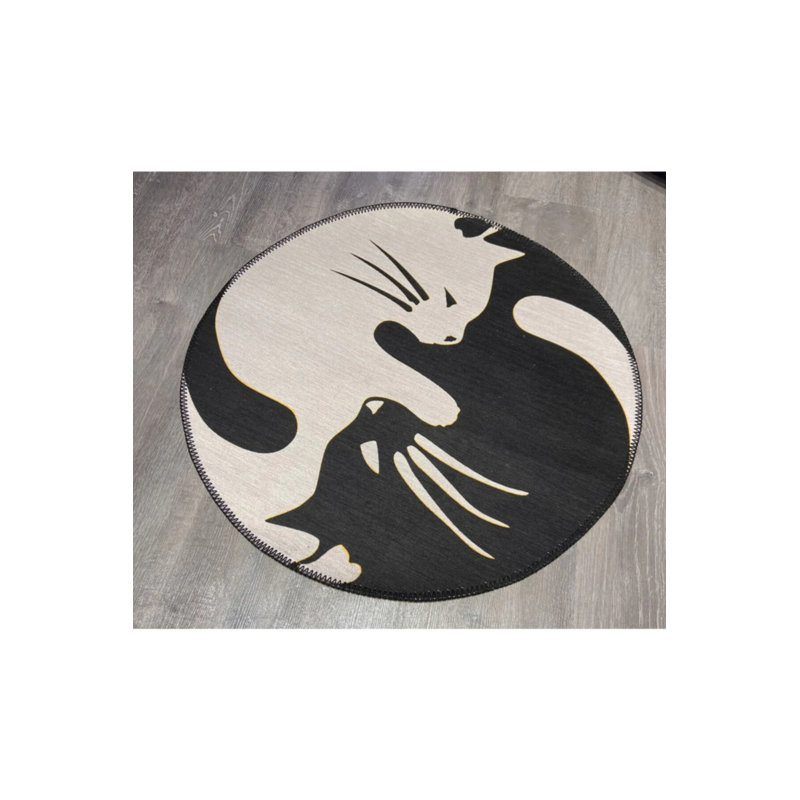 Cat Patterned Decorative Washable Carpet, Round 2'8"