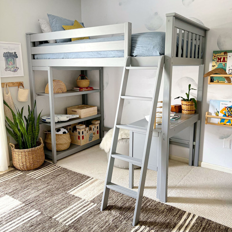 Lit mezzanine simple avec bureau Forbes, Gris