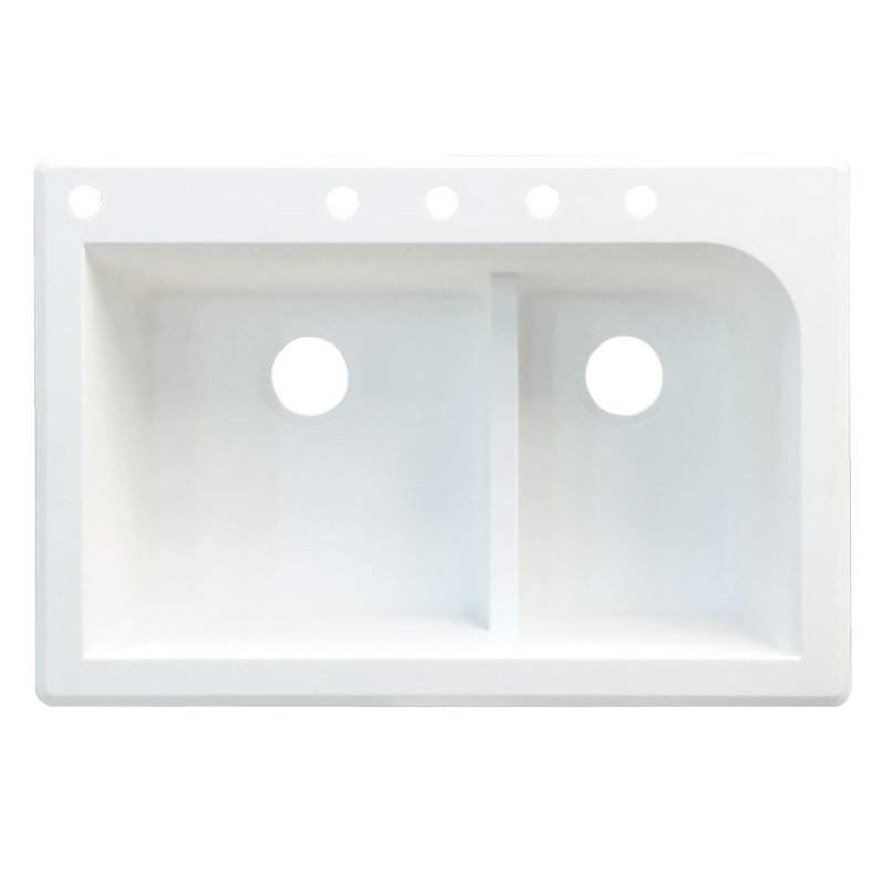 Radius 33'' L Double Bowl Granite Kitchen Sink, 5 hole, White