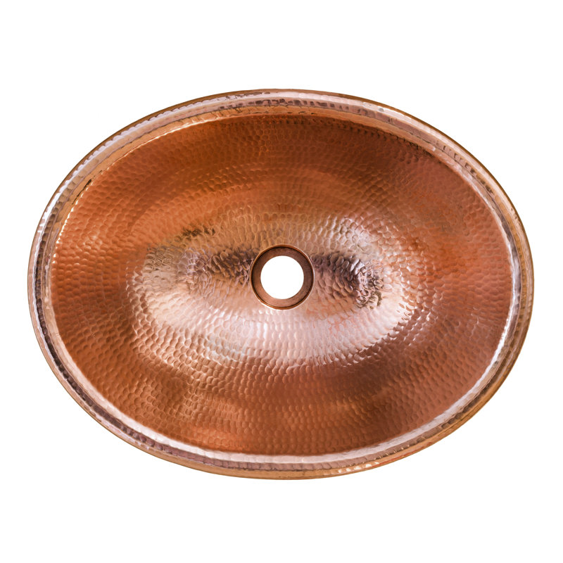 17" Oval Self Rimming Hammered Copper Bathroom Sink, Polished Copper