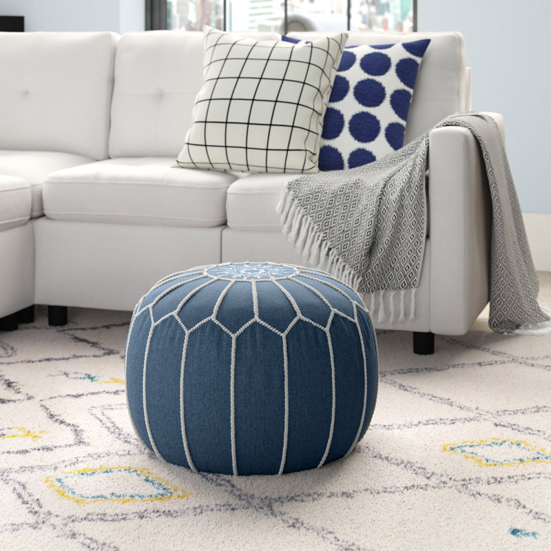 Edsell Upholstered Pouf, Blue Cotton