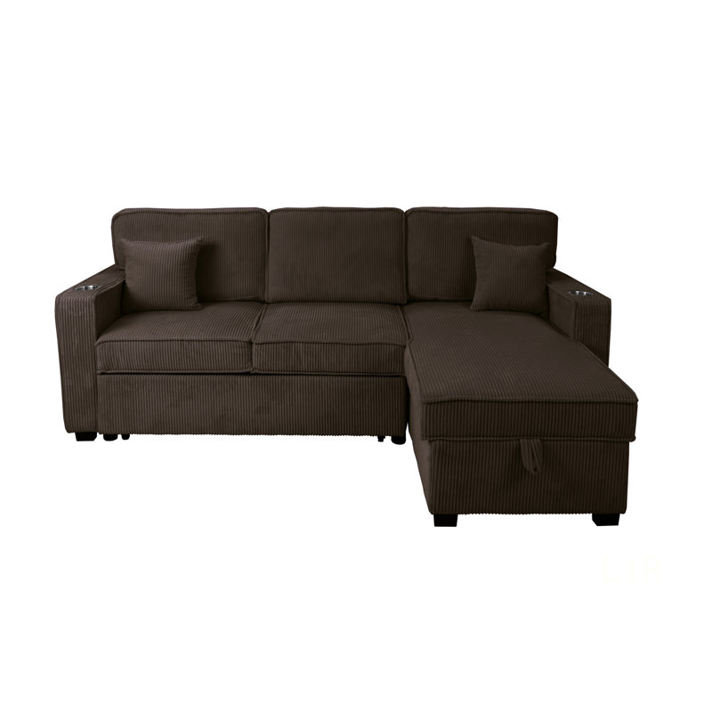 Contemporary Style Convertible Sectional With Cup Holder, USB And USB-C Ports, Storage, Chaise, And Matching Pillows For Modern Living