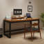 Bureau rectangulaire brun et noir en bois massif et fer-316095348