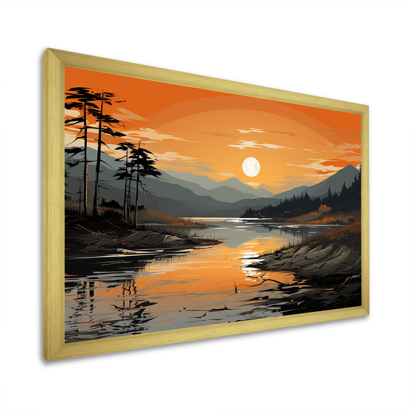 Lever de soleil sur la rivière Canadian II sur toile, Encadrement doré, H 24 po x l 32 po x P 1 po