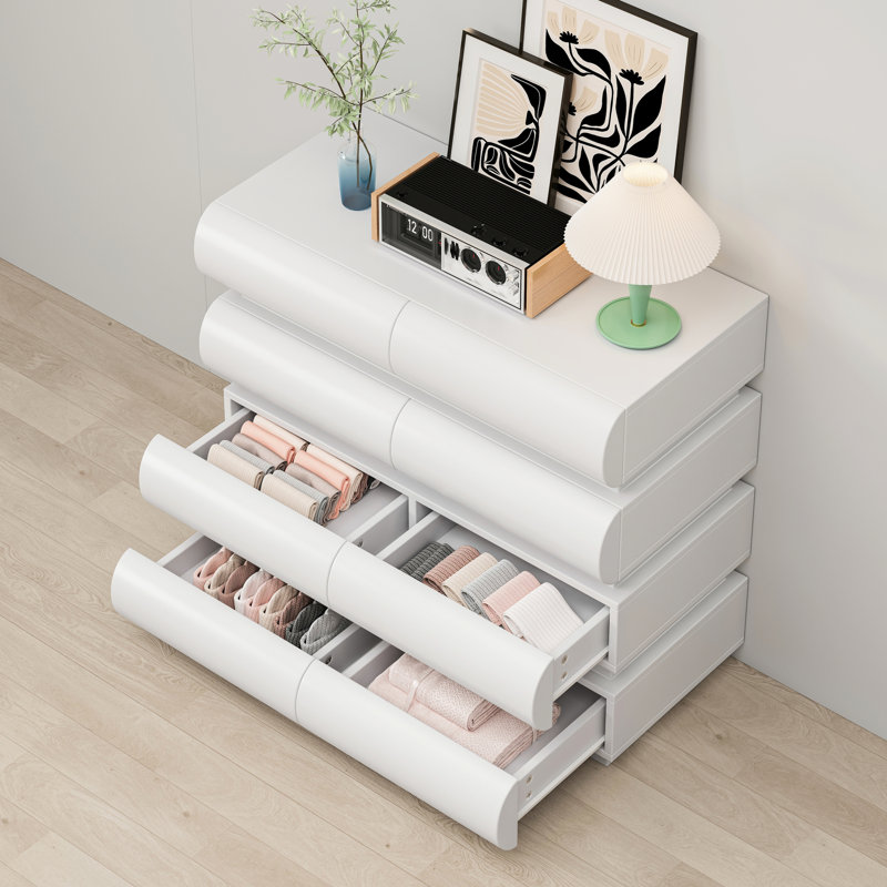 Commode 8 tiroirs pour chambre à coucher - Blanc avec surface design, Blanc