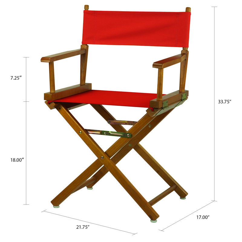 Chaise de réalisateur pliante 18 po, Rouge, Chêne miel