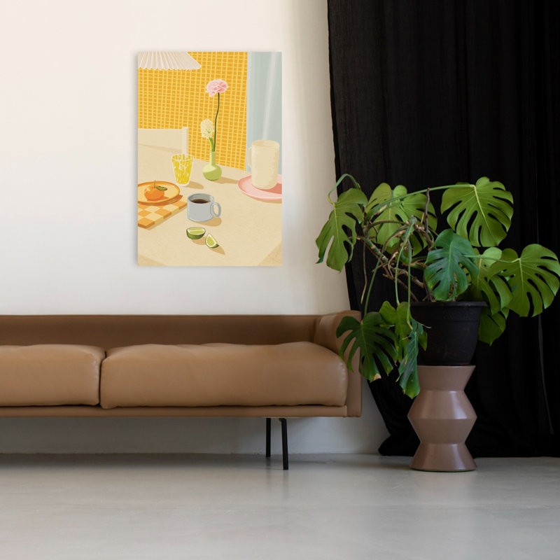 Lumineux, petit déjeuner, table, fleur contemporaine colorée, reproduction d'art murale, 48" H x 32" W