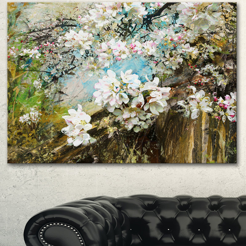 « pomme floral avec fleurs blanches », reproduction d’art sur toile tendue, H 20 po x l 20 po x P 1 po