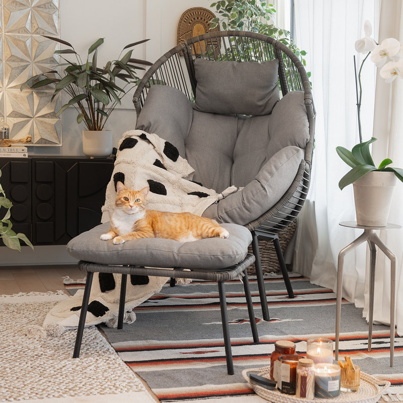 Fauteuil d'extérieur en osier Alyun, Gris / noir, Gris