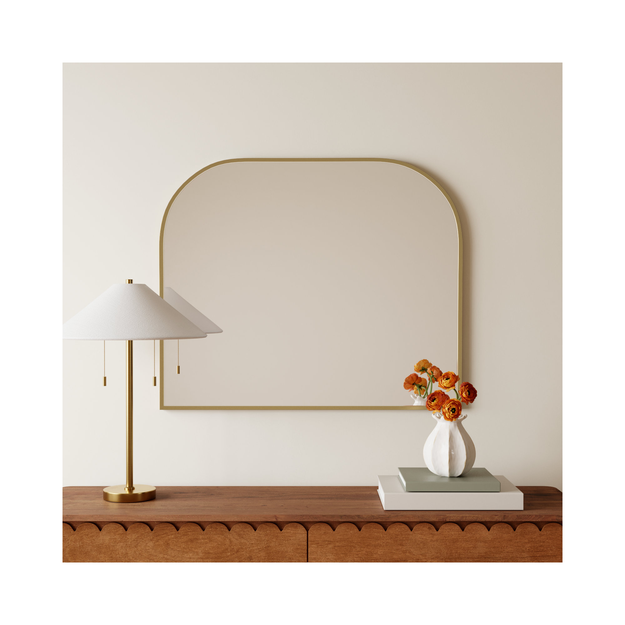 Sabine Metal Wide Arch Wall Mirror, Brass, 30" x 36"