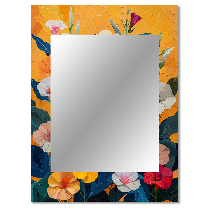 Orange blanc vibrant jardin Morning Glory - miroir de gloire du matin, miroir mural décoratif traditionnel, impression d'art en métal