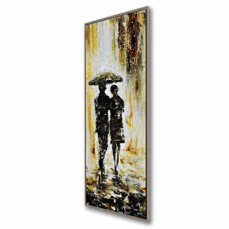 Couple sous la pluie - art mural sur toile, rue romantique