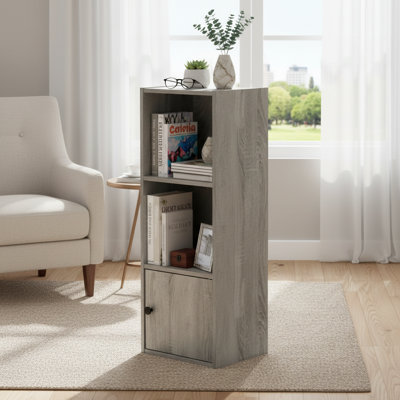 Modern 3-Tier Storage Bookshelf, French Oak Single-Door Storage Cabinet, Universal For Living Room Bedroom Home Office