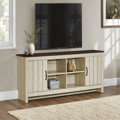 Meuble télé, console de 72 po, meuble multimédia, meuble de rangement, salon, stratifié beige, stratifié chêne brun, contemporain