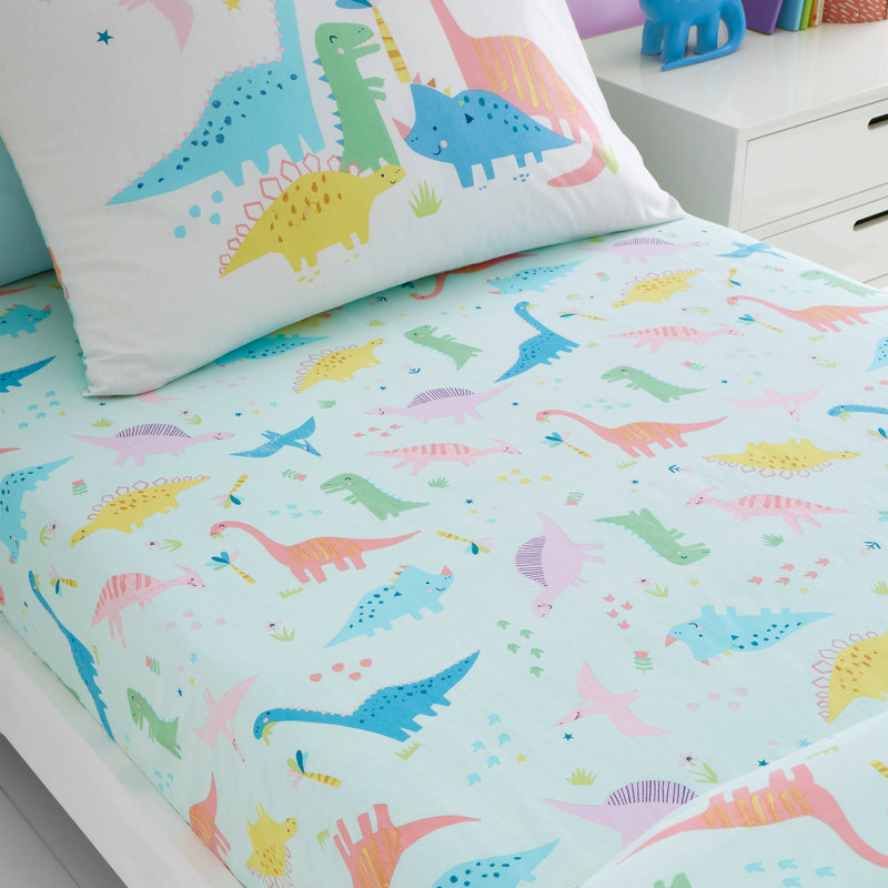 Dinosaur Friends Fitted Sheet, Cot Bed/Toddler (70 x 140cm)